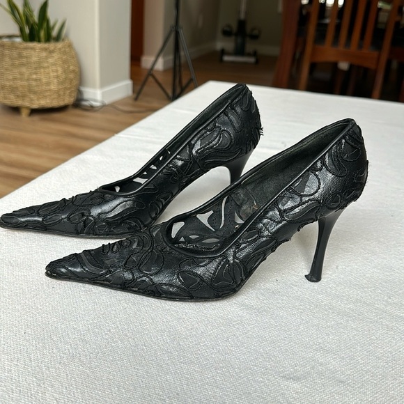 Arte made in Italy cut out leather design black stiletto pumps SZ 37 - Picture 1 of 11